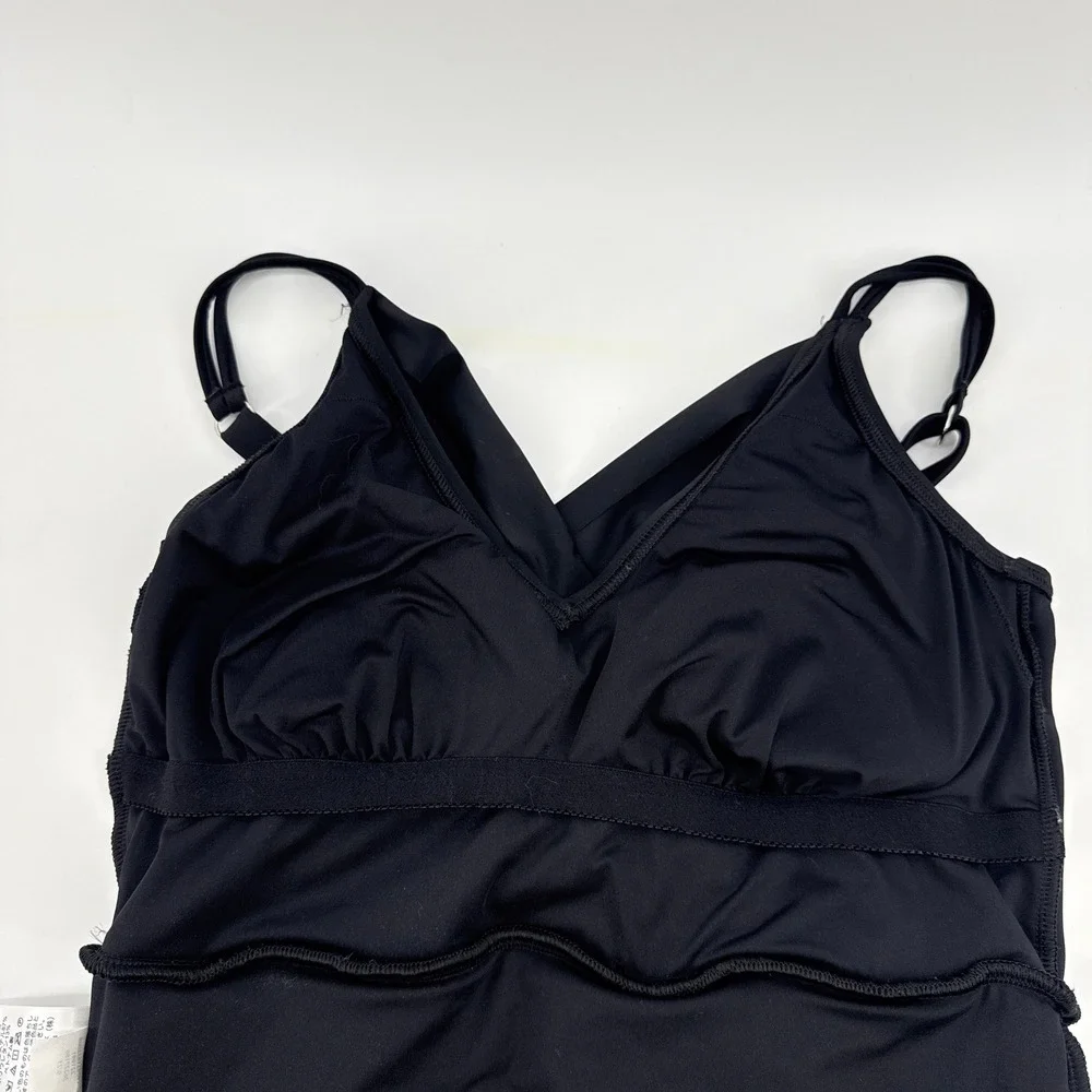 Lands' End Women's Black Surplice‎ Wrap Swim Dress Tummy Control Swimsuit 6-8 S